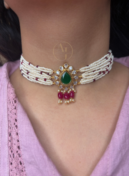 Red Green pearl Choker