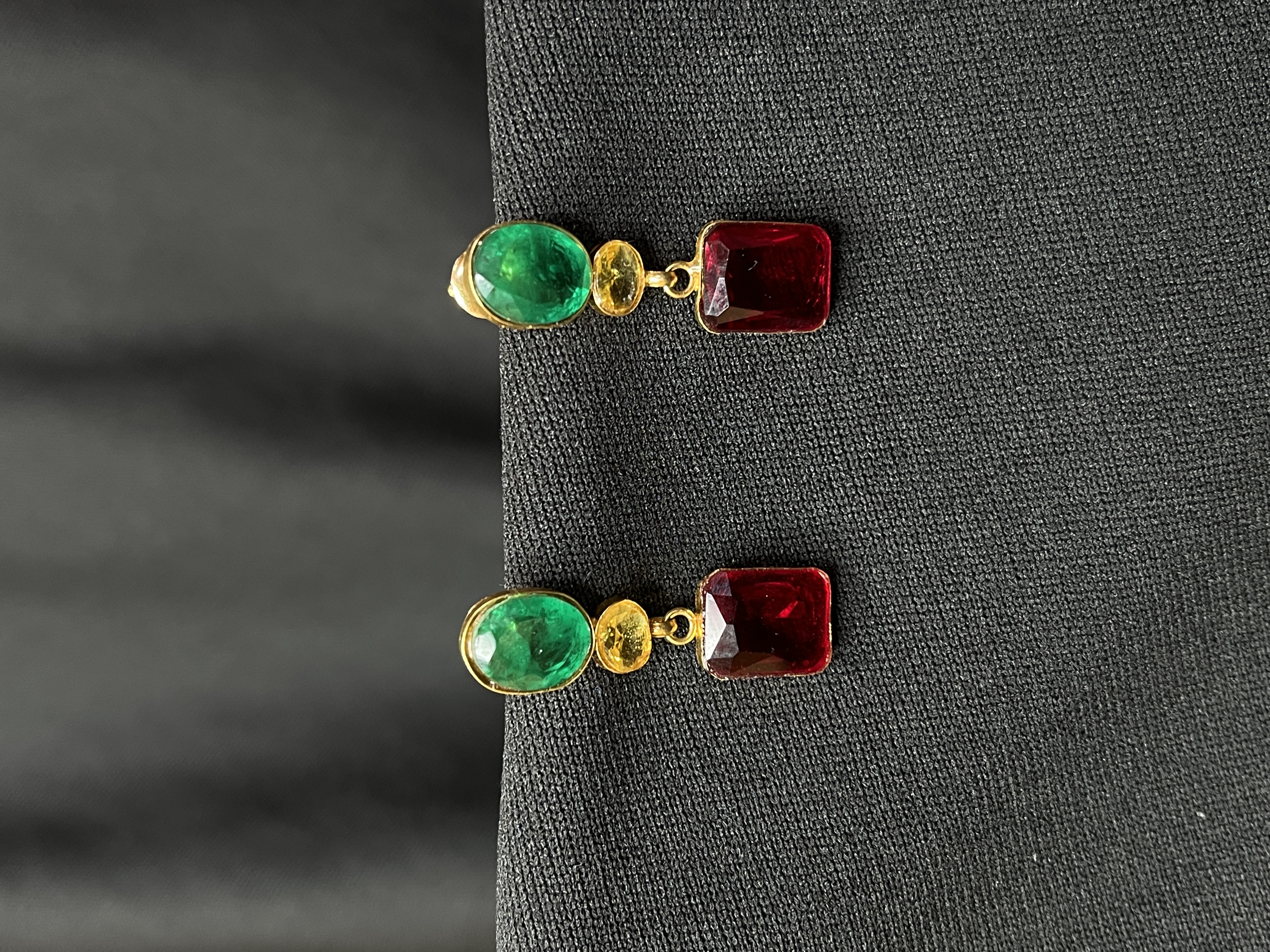 Green Yellow Red Studed Earrings
