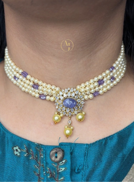 Purple Stone Pearl Choker