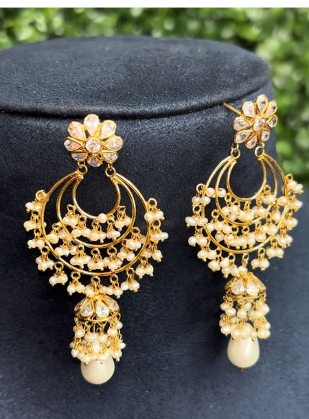 White pearl chand bali earring