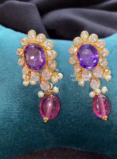 Purple earrings with pink pearl