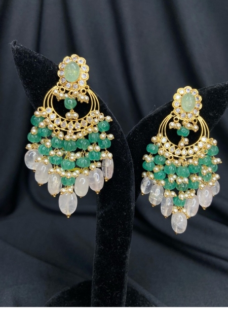 Green pumpkin beads big earrings