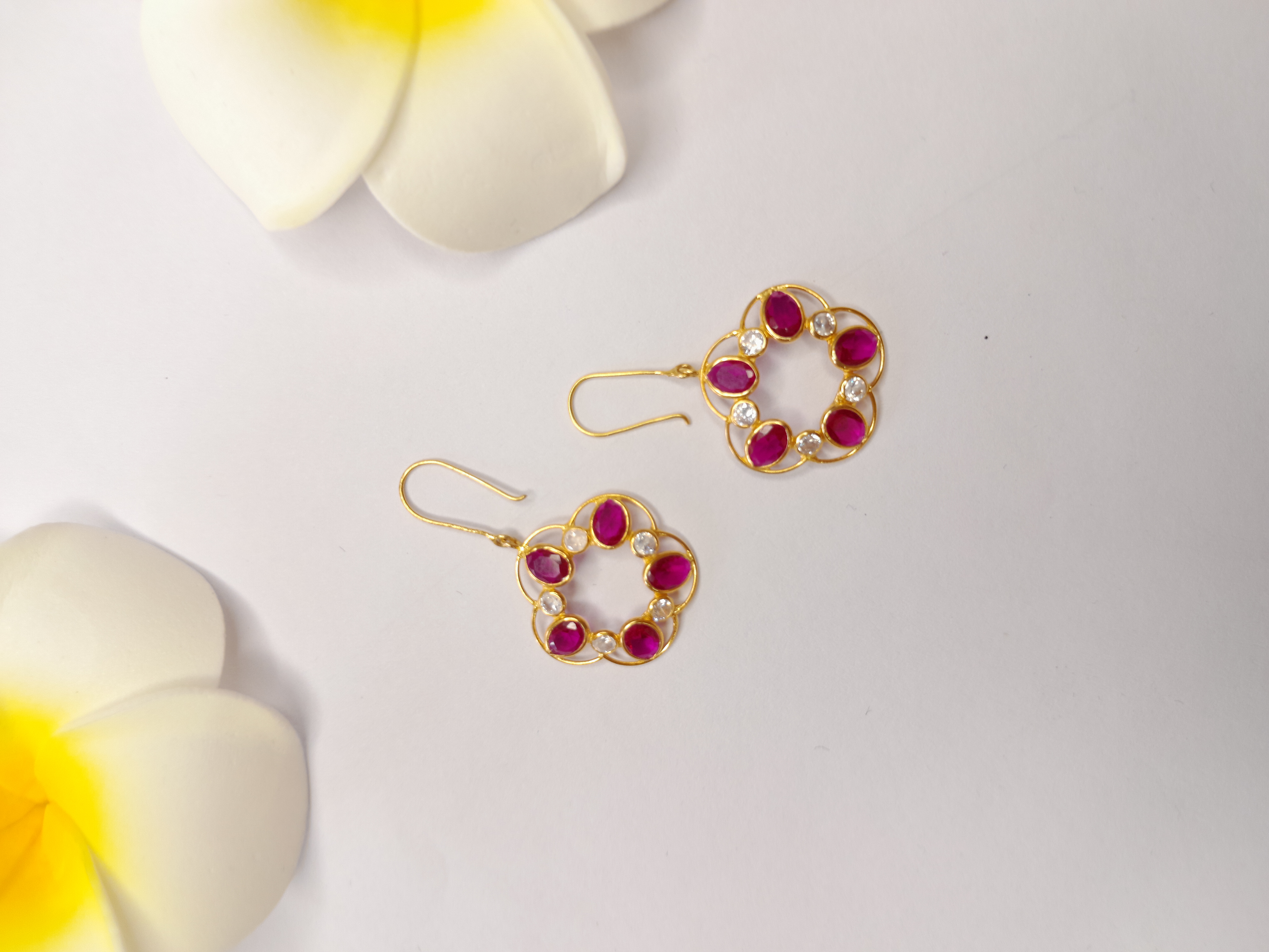 Pink Stones gold pin earrings