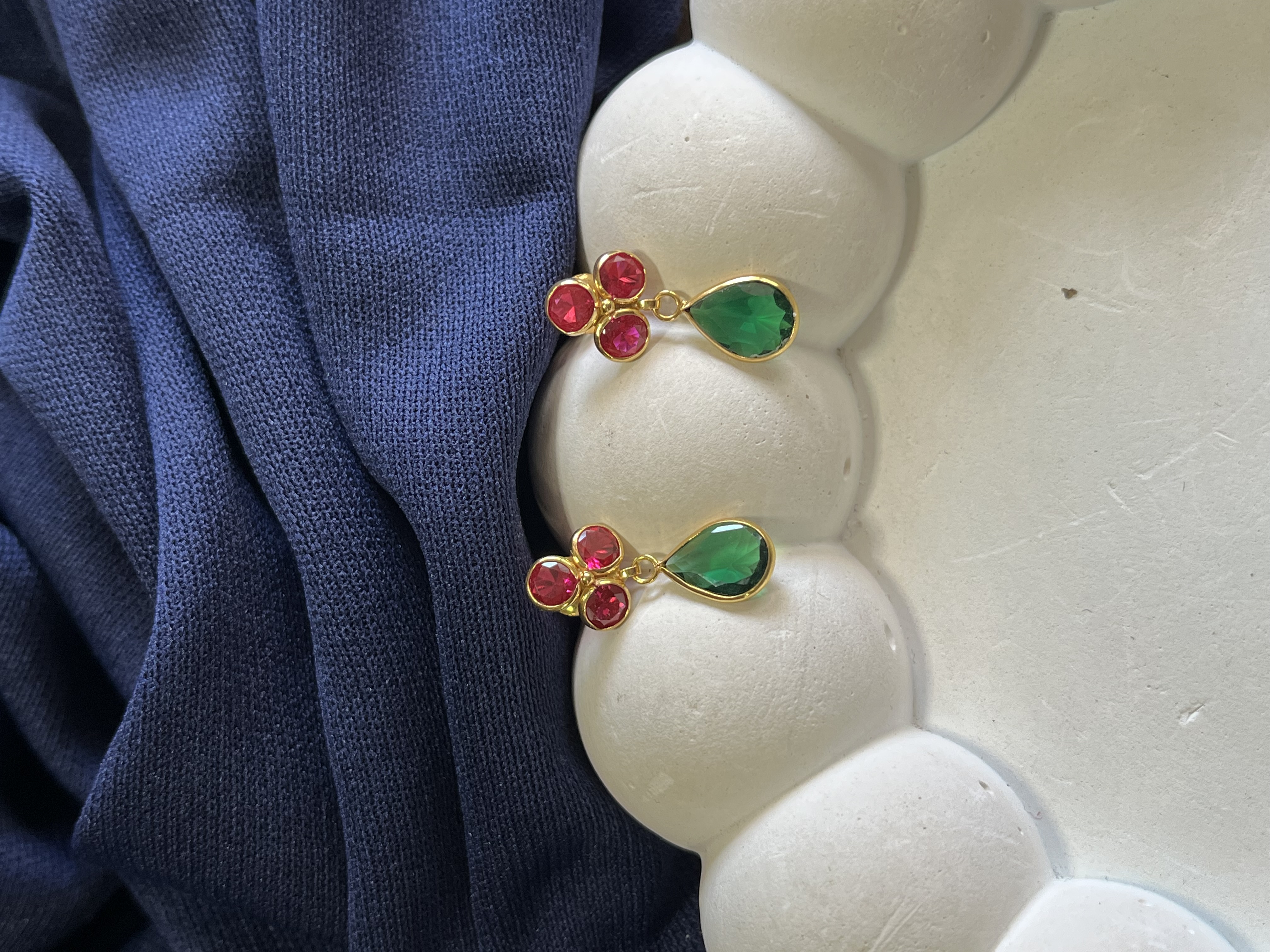 Pink and green drop flower earrings