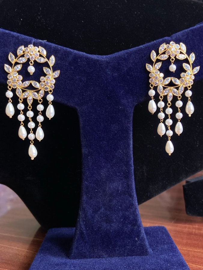 Rice pearl Earring with polki